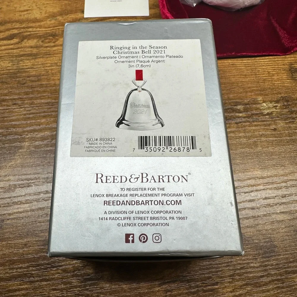 Reed & Barton 2021 Ringing in the Season Silverplate Christmas Bell Ornament 3in